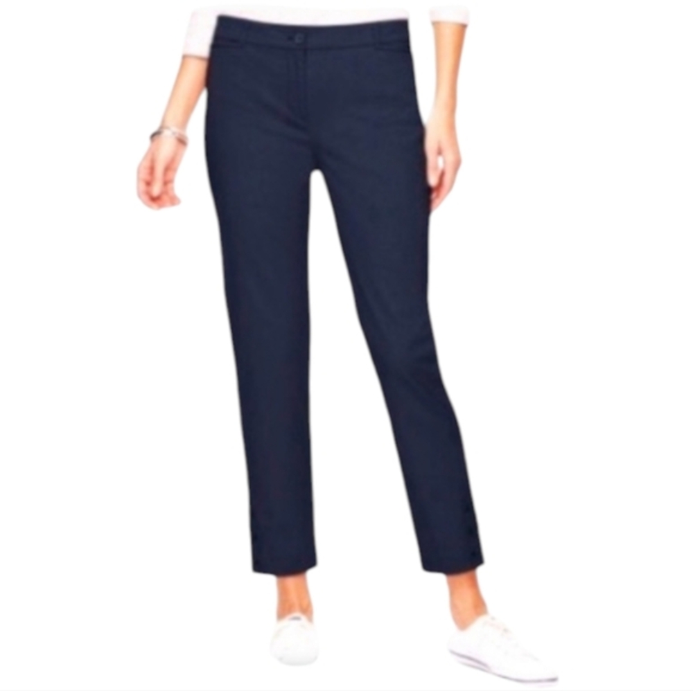Talbots Navy Blue Perfect Crop‎ Button Hem Detail Comfy Pants Plus SZ 16WP New